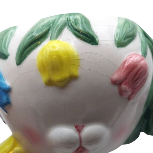 Vintage Ceramic Bunny Tulip Teapot Easter Novelty Floral Spring W/ Lid - Picture 8 of 8